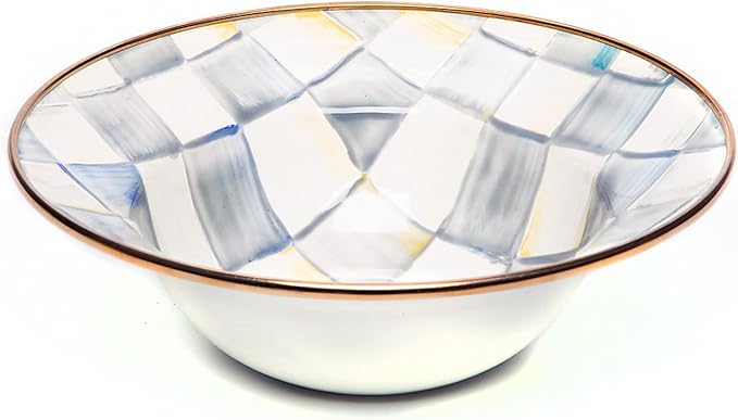 MACKENZIE-CHILDS Enamel Breakfast Bowl, Unique Soup Bowl or Cereal Bowl, Dinnerware, Gray-and-White Sterling Check, Set of 1
