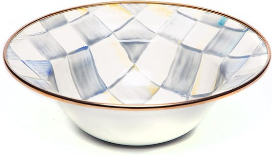MACKENZIE-CHILDS Enamel Breakfast Bowl, Unique Soup Bowl or Cereal Bowl, Dinnerware, Gray-and-White Sterling Check, Set of 1