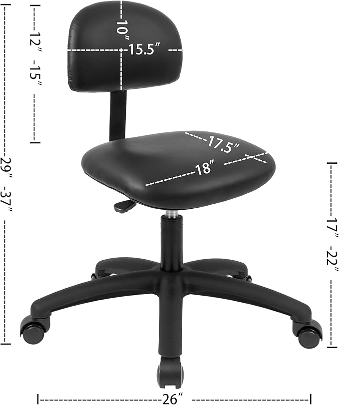 Chair Master FSS Series Square seat (19"-27") seat Height Chair. Vinyl-for Office, Garage, Desk, Shop, Computer, Doctor, Medical, Easy to Clean! NO Footring (Black, Medium, Self Braking Casters)