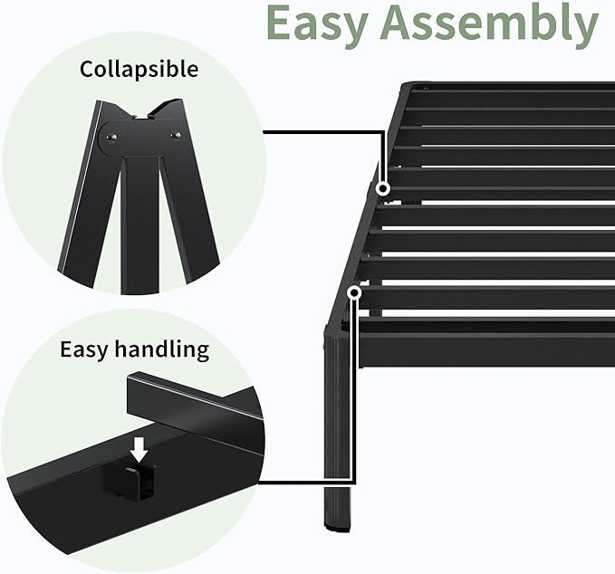 7 Inch Low Profile King Bed Frame with Rounded Corner Legs, 2000 LBS Heavy Duty Metal King Size Platform Bed Frame No Box Spring Needed, Easy Assembly, Black