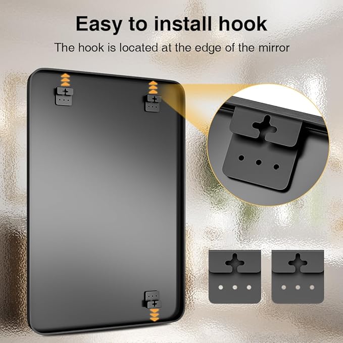 Bathroom Mirror 36" X 24" Wall Mount Dresser Metal Frame Rounded Rectangular Mirror Over Sink Vanity Hungs Horizontally Or Vertically for Bedroom, Entryway, Living Room,Black