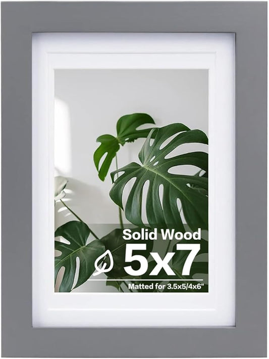 Egofine 5x7 Picture Frame Made of Solid Wood, Display Pictures 3.5x5/4x6 with Mat or 5x7 Without Mat Covered by Plexiglass for Table Top Display and Wall Mounting Photo Frame, Dark Gray