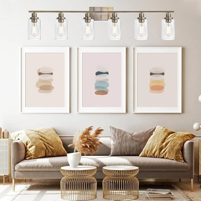 MELUCEE Modern Bathroom Vanity Light Fixtures 6-Light Brushed Nickel Contemporary Wall Light with Glass Shade for Kitchen Living Room Bedroom (Patent No.: US D963914 S)