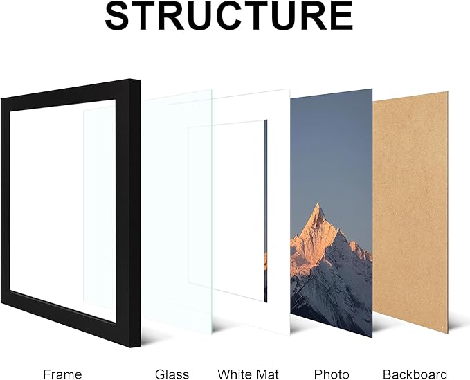 11x14 Picture Frame Set of 4, High Definition Real Glass, Display Pictures 8x10 with Mat or 11x14 Without Mat, Gallery Wall Hanging Photo Frames, Black