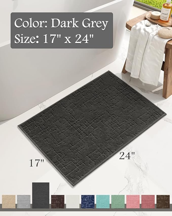 AMOAMI-Bath Mat-Absorbent Quick Dry Bathroom Floor Mats-Washable Rubber Backing Bath Mats for Bathroom Rugs Fit Under Door-Bath Rug for in Front of Sink Bathtub Shower Room, Dark Grey 17''x24''