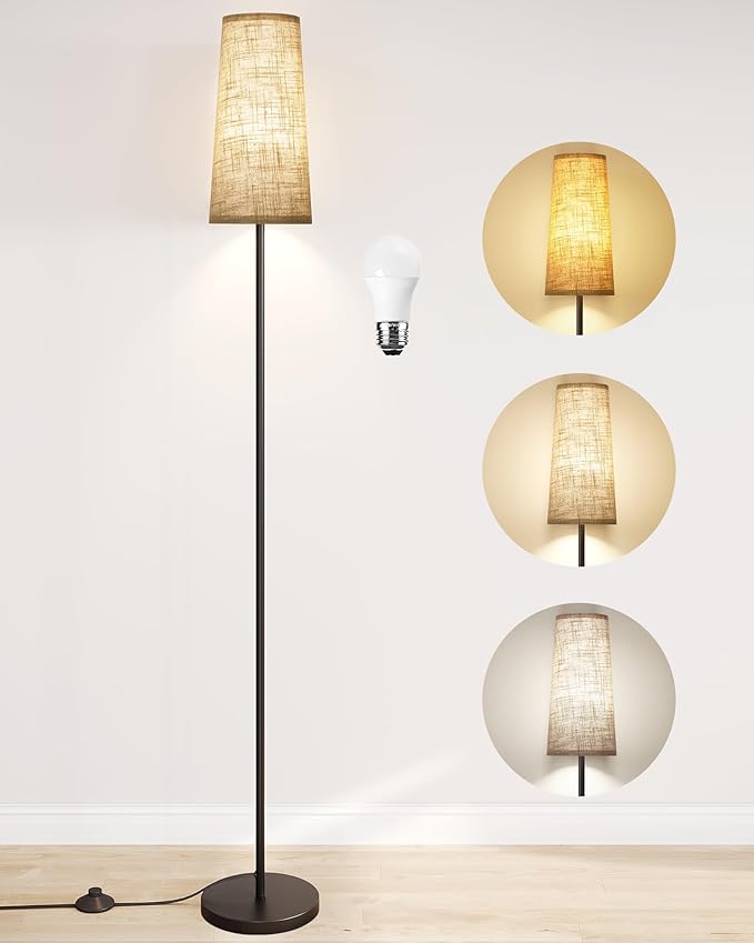 SUNMORY Floor Lamps for Living Room/Bedroom/Office, Standing Lamp with LED Bulb, 3 Color Temperature Tall Lamp, Suitable for Modern/Boho/Farmhouse and Other Home Decor Styles, Black Corner Floor Lamp