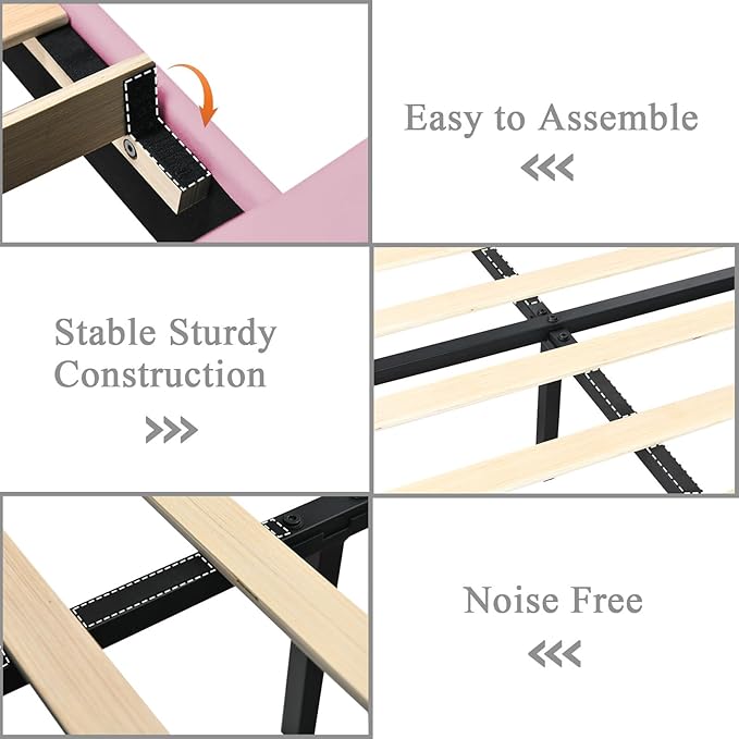 HOMBCK Twin Size Bed Frame with Headboard, Velvet Upholstered Platform Bed with Wooden Slats Support, Mattress Foundation, Twin Bed Frames for Girls, No Box Spring Needed, Easy Assembly, Pink