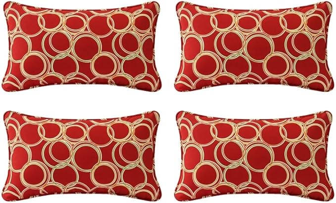 Outdoor Decorative Pillows Pack of 4, 20" x 12" Outdoor Pillow Set for Couch Bed Throw Patio Sofa, Circle Red