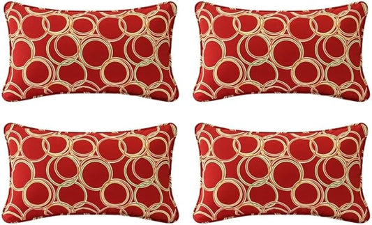 Outdoor Decorative Pillows Pack of 4, 20" x 12" Outdoor Pillow Set for Couch Bed Throw Patio Sofa, Circle Red