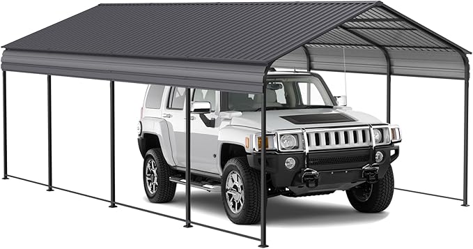 Metal Carport 12 ×20 FT Heavy Duty with Galvanized Steel Roof, Metal Garage Canopy with Galvanized Steel Roof & Frame, Car Tent Outdoor Storage Shed for Car, Boats and Truck, Gray