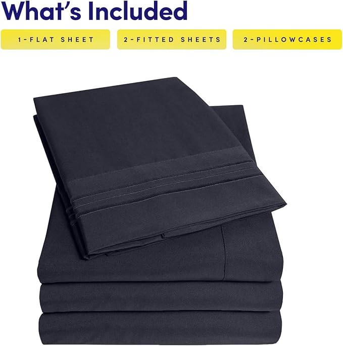 1500 Supreme Collection Extra Soft Split King Sheets Set, Navy Blue - Luxury Bed Sheets Set with Deep Pocket Wrinkle Free Bedding, Over 40 Colors, Split King Size, Navy