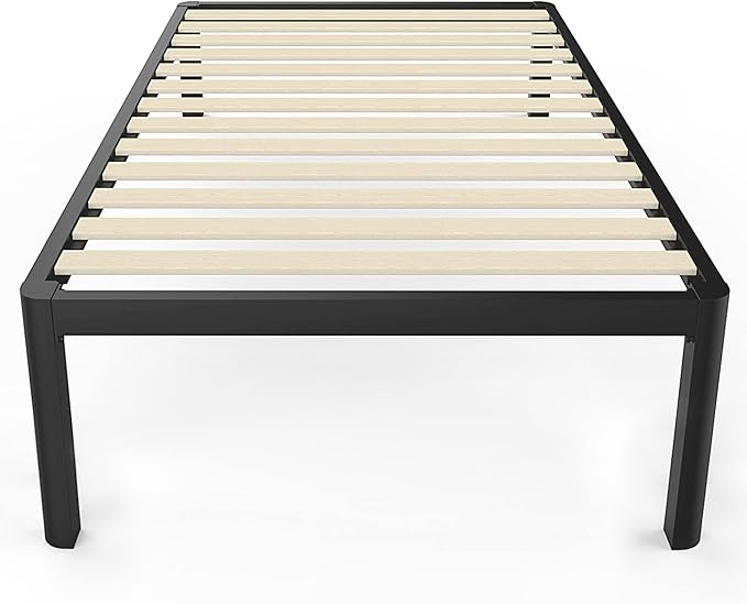 MAF Metal 18 Inch Twin Platform Bed Frame with Anti-Collision Round Legs, Black 3500 Lbs Heavy Duty Bed Frame with Wood Slats, No Box Spring Needed, Easy Assembly
