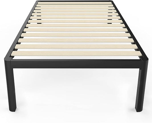 MAF Metal 18 Inch Twin Platform Bed Frame with Anti-Collision Round Legs, Black 3500 Lbs Heavy Duty Bed Frame with Wood Slats, No Box Spring Needed, Easy Assembly