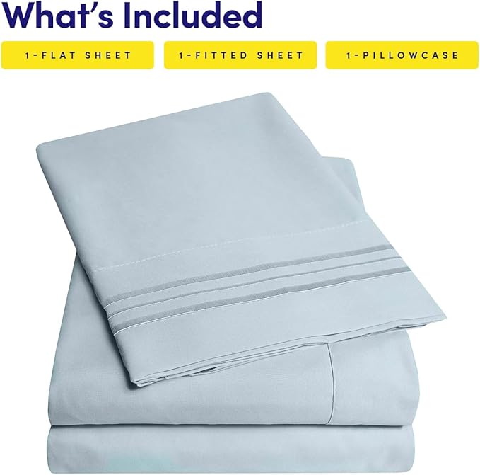 1500 Supreme Collection Twin XL Sheet Sets Misty - 3 Piece Bed Sheets and Pillowcase Set for Twin XL Mattress - Extra Soft, Elastic Corner Straps, Deep Pocket Sheets, Twin XL Misty