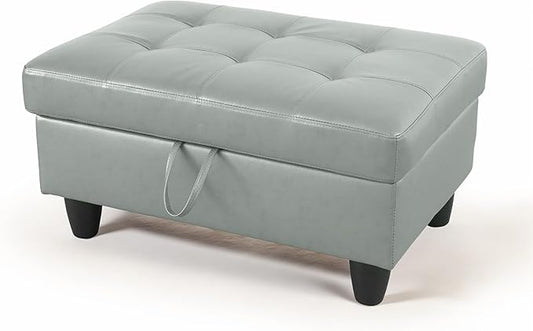 Ottoman Rectangular Storage Ottoman Bench, Faux Leather Footrest, Coffee Table, Stool Footstool with Hinged Lid for Living Room, Bedroom, Entryway, Gray, 35"x23.5"x17.5"