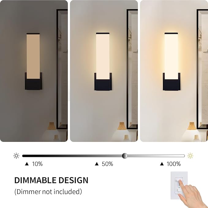 Kalium 14in Modern Wall Sconces, Dimmable Bathroom Vanity Lights, 3000K Warm White LED Indoor Sconces Lighting for Bathroom, Stairs, Living Room, Bedroom. Hardwired.