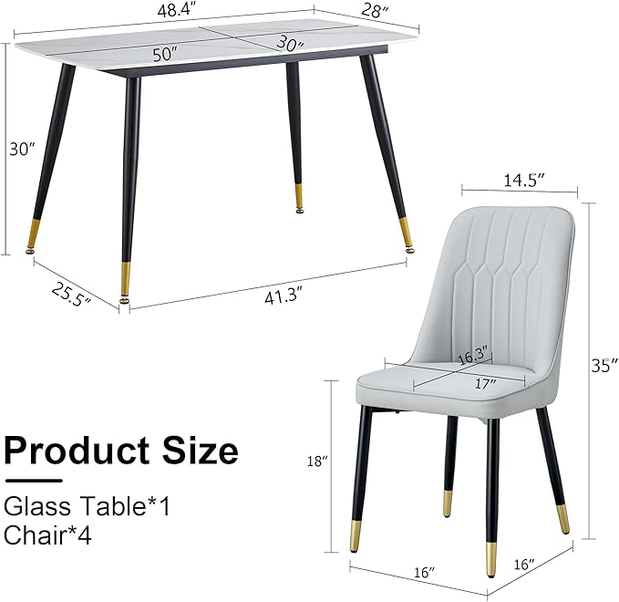 Dining Room Table Set for 4,Small Dining Table Set for 4, Sintered Stone Kitchen Table Top and Modern Chairs Set of 4 for Kitchen Dining Room, Small Space