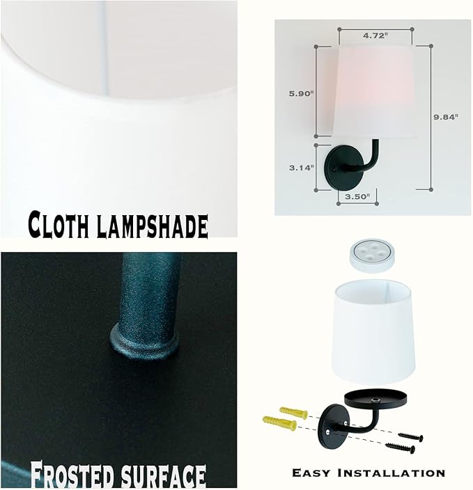 HEQIQEH Rustic Vintage Battery Operated RGB Wall Sconce Light Fixture with Remote Control, Flared Funnel Linen Fabric Shade Dimmable Nightstand Lamps for Bedroom Bedside, 2 Packs (Antique-2)