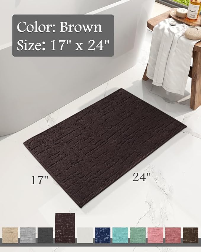 AMOAMI-Bath Mat-Absorbent Quick Dry Bathroom Floor Mats-Washable Rubber Backing Bath Mats for Bathroom Rugs Fit Under Door-Bath Rug for in Front of Sink Bathtub Shower Room, Brown 17''x24''
