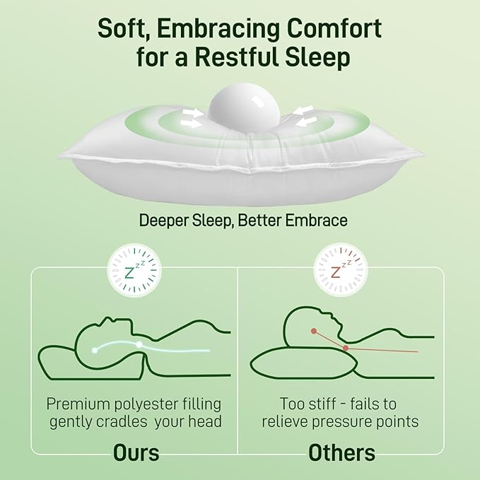 Hypoallergenic Bamboo Viscose Shell, Soft Bed Pillows King Size Set of 2 with Down Alternative Filling, Oeko-Tex Certified, Luxury Hotel Quality for Stomach, Back and Side Sleepers