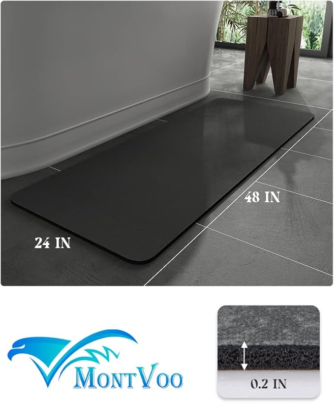 MontVoo -Bath Mat Rug-Rubber Backing Non Slip Quick Dry Absorbent Thin Bathroom Rugs Fit Under Door-Faux Suede Surface Bathroom Floor Mats-Shower Rug for in Front of Bathtub Shower Dark Grey 24"x48"