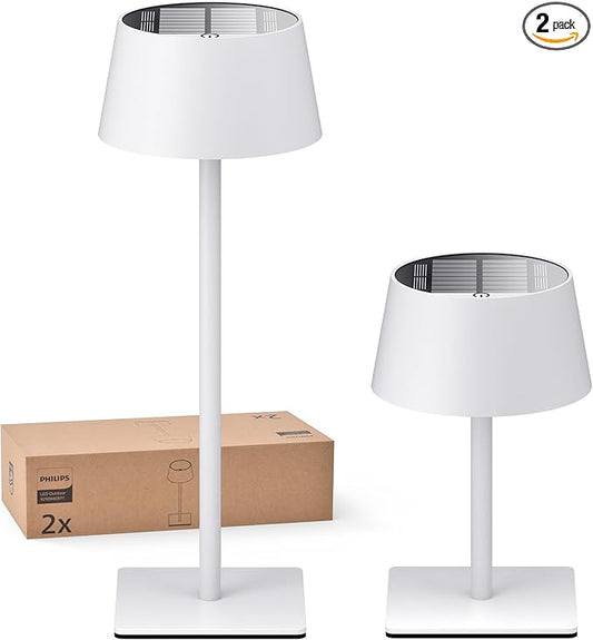 Philips Solar Outdoor Table Lamp, Portable LED Desk Light,Cordless Battery-Operated，2 Adjustable Height, Touch Control & Stepless Dimming Night Light，Waterproof for Garden, Bedroom