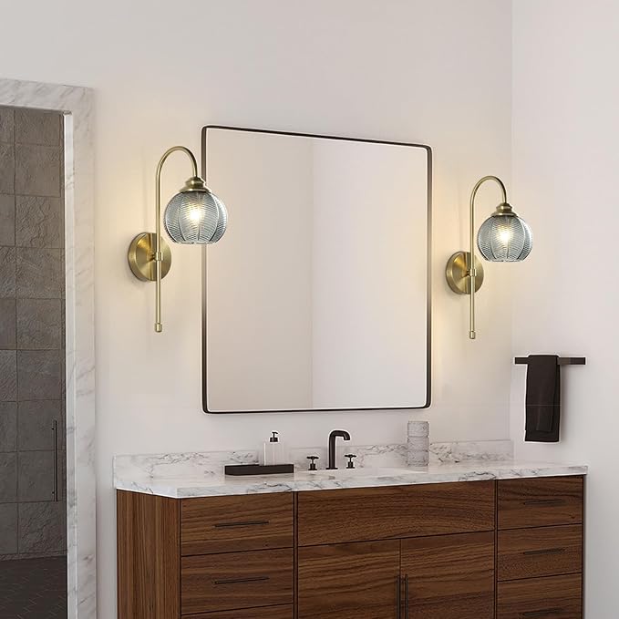 KCO Lighting Gold Wall Light Smoke Glass Globe Sconce Antique Brass Long Arm Sconce Minimalist Vintage Fireplace Wall Sconces Mid Century Modern Bedside