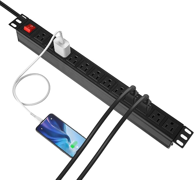 BTU Power Surge Protector Rack-Mount PDU, 12 Outlet Power Strip with Switch, Metal Mountable Heavy Duty for Server Racks, Garage Shop, Industrial Commercial (Black 6FT)