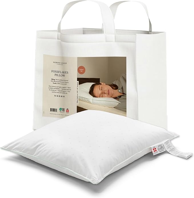 Nordic Sleep, Bed Pillow Hypoallergenic Supportive with Down Alternate, Breathable and Machine Washable, Ideal for Side and Back Sleepers (White Medium High, Standard)