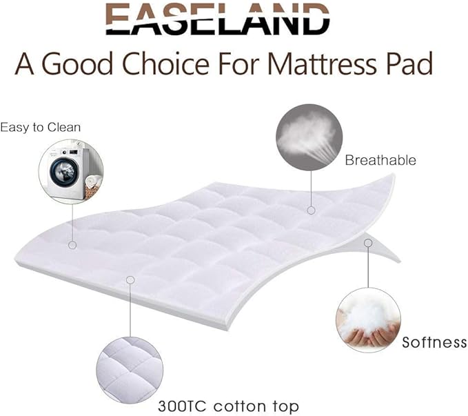 EASELAND RV Short Queen Mattress Pad Pillow Top Quilted Fitted Cooling Mattress Protector Cover Topper Cotton 8-21" Deep Pocket (60x75 Inches, White)