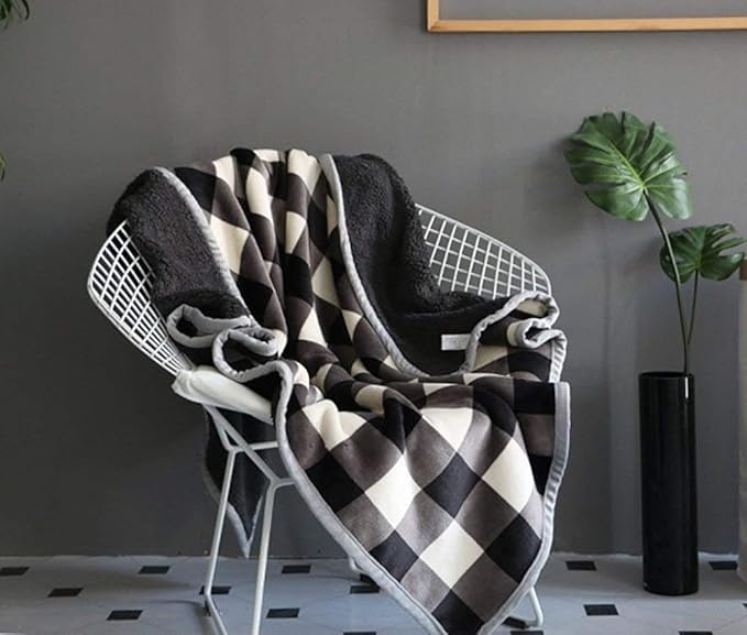 UKELER Buffalo Check Sherpa Throw 80'' x 60''- Soft Plush Flannel Blanket Throws for Bed/Couch/Sofa/Office/Camping