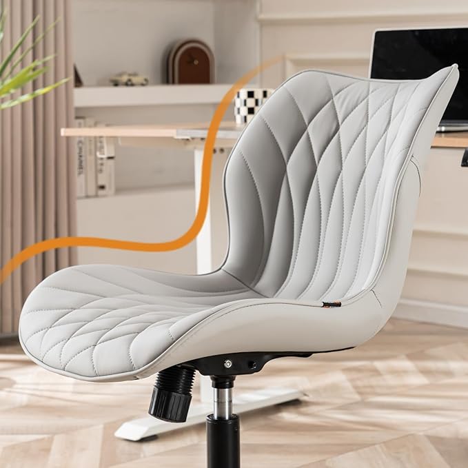 YOUNUOKE Armless Desk Chair Comfy Office Chair with Wheels Home Ergonomic Task Chair Adjustable Computer Chairs Modern Faux Leather Swivel Chair Upholstered Makeup Vanity Chair with Back(Gray)