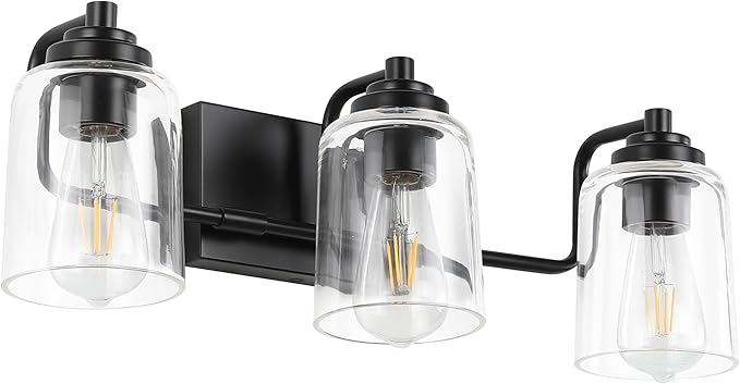 SOLFART 3 Lights Bathroom Light Fixtures Over Mirror Black Vanity Lights for Bathroom Wall Lights for Bathroom Matte Black Mirror Light