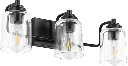 SOLFART 3 Lights Bathroom Light Fixtures Over Mirror Black Vanity Lights for Bathroom Wall Lights for Bathroom Matte Black Mirror Light