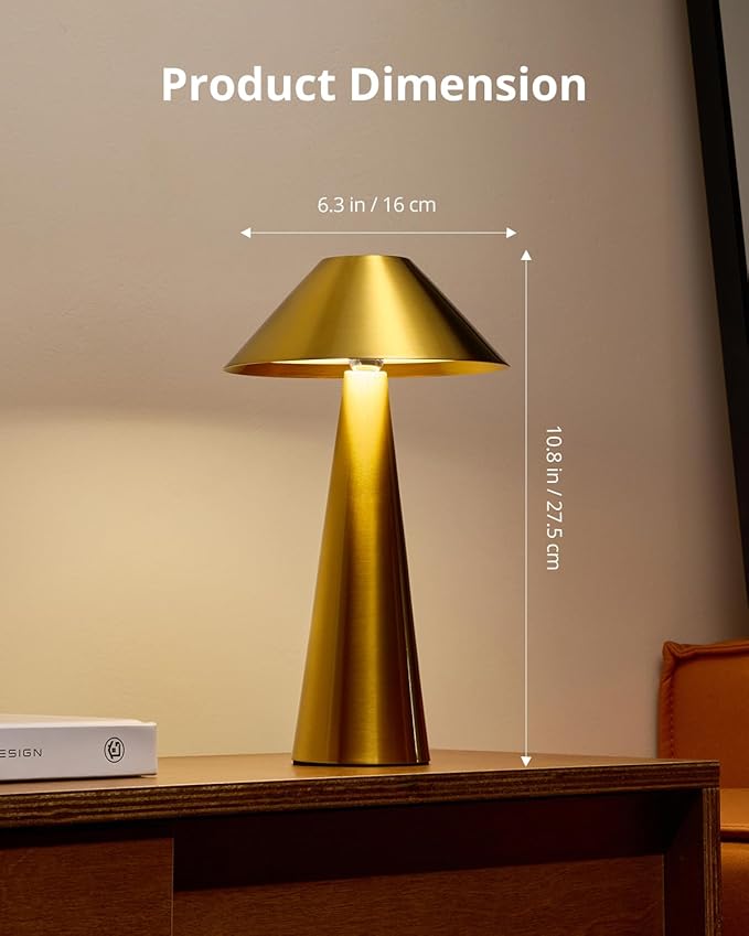 Bojim 2 Pack Rechargeable Cordless Table Lamp, Gold LED Battery Operated Wireless Table Lights, Touch for Color Changing Dimmable, IP54 Waterproof for Restaurant, Dining, Outdoor, Patio, Outside