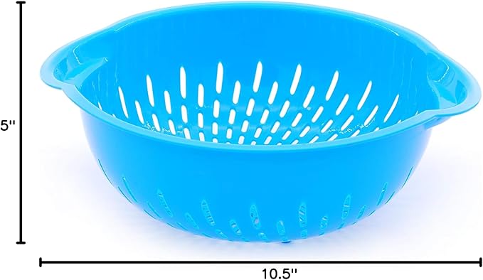Mintra Home Mixing Bowl w/Colander (Large 4.5L, Blue) - For Washing & Draining Fruits And Vegetables - Heavy Duty Plastic for Baking, Cooking Supplies - Dishwasher Safe
