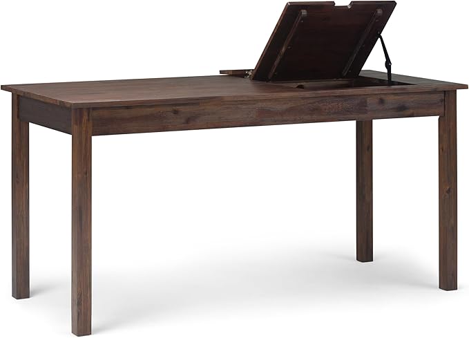 SIMPLIHOME Monroe Desk - 60-Inch Wide Solid Acacia Wood Writing Desk in Distressed Charcoal Brown, Rustic Contemporary Home Office Computer Table with Storage and Built-In USB and Power Outlet