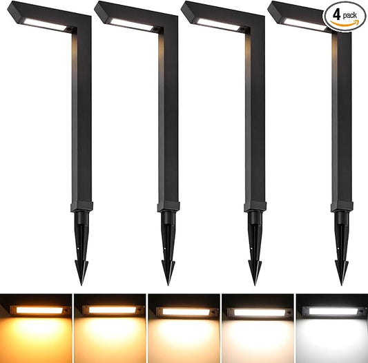Energetic 5CCT Low Voltage Landscape Lights, 5W 200LM IP65 Waterproof LED Pathway Lights, 50000 Hrs, Outdoor Landscape Lighting, Square Modern Side Lit, Die-cast Aluminum Housing, ETL, Black, 4 Pack