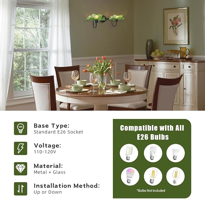 2 Light Black Vanity Light Bathroom Wall Sconce Vintage Wall Sconce Lights Wall lamp with Green Glass Shade Bathroom Vanity Light Over Mirror for Bedroom Hallway Living Room