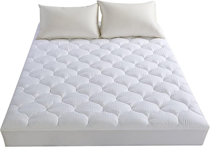 LEISURE TOWN King Mattress Pad Fitted Quilted Cotton Mattress Cover Cooling Soft Pillow Top Mattress Topper with Down Alternative Filling Mattress Protector with 8-21 Deep Pocket (78x80 White)