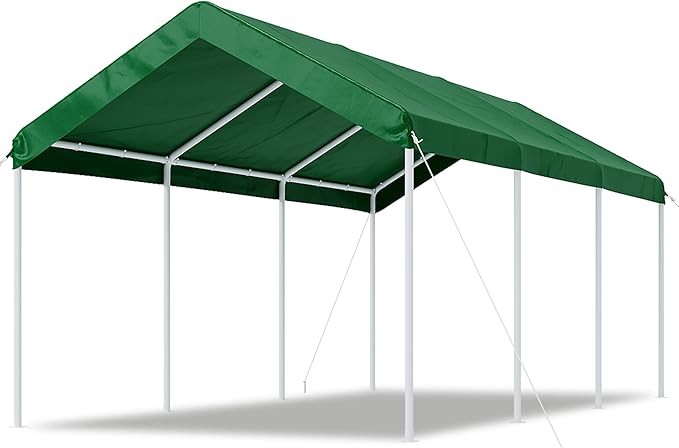Aoxun 10x20 ft Heavy Duty Carport with Tarp & Wind Resistance Portable Carport Car Tent Outdoor Car Port with Tear Resistant Canopy, No Sidewall - Green