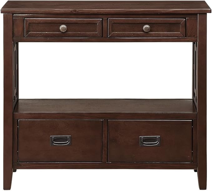36 Inch Country Farmhouse Console Table with 4 Drawers and 1 Storage Shelf Pine Wood Suitable for Entryway Entrance Living Room Bedroom Hallway Kitchen (Light espreso