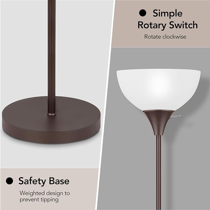 Floor Lamp, LED Standing Lamps with White Plastic Shade, Corner Floor Lights for Living Room Bedroom, Rotary Switch, Bulb not Included, Brown