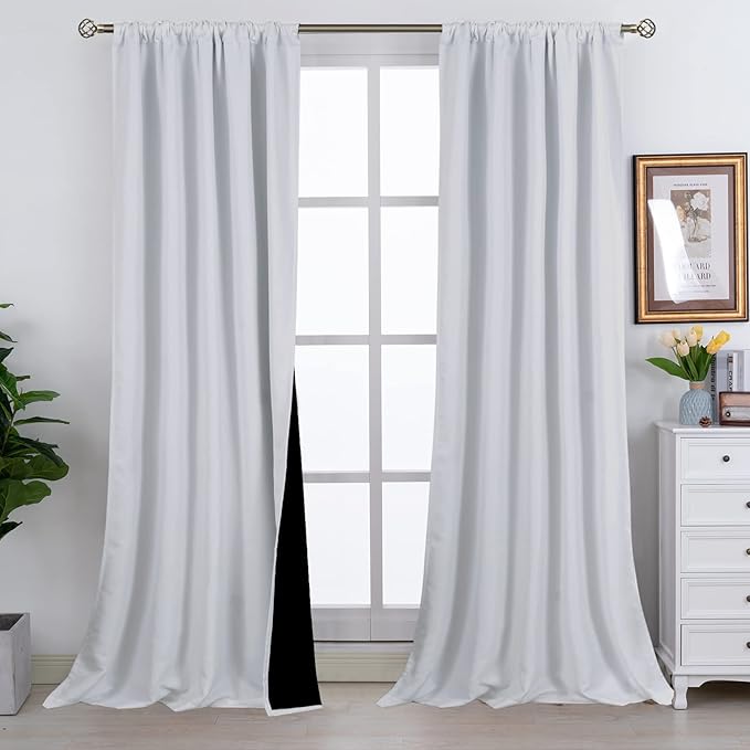 BGment Full Blackout Curtains with Thermal Insulation Liner Curtains 108 Inches Long, Rod Pocket and Back Tab Double Layer Room Darkening Curtains for Bedroom(52 x 108 Inch, 2 Panels, Greyish White)