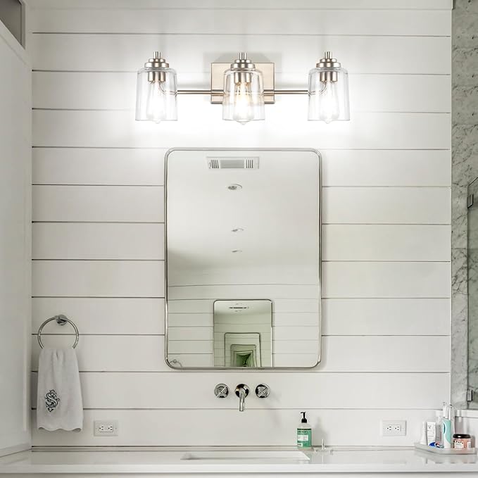 SOLFART Brushed Nickel Bathroom Lights Over Mirror 3 Lights Vanity Lights for Bathroom Bathroom Light Fixtures Vanity Lighting Mirror Lights