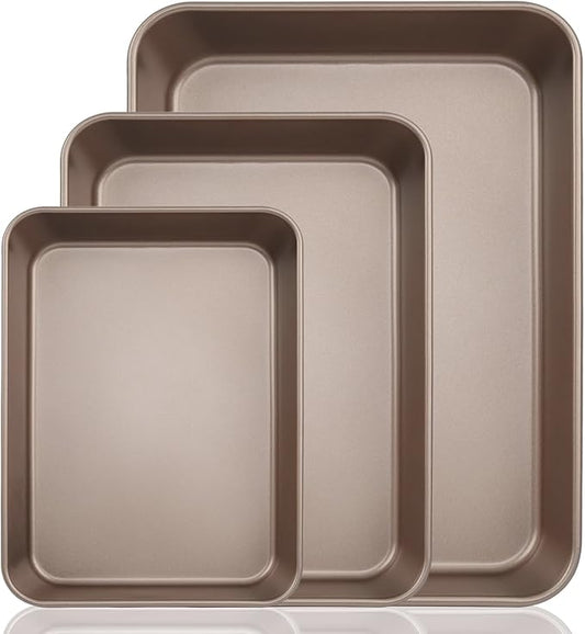 3 Pack Baking Sheet Pans, Deep Size Baking Pan Nonstick Cookie Sheet Brownie Cake Pan Bread Pan Toaster Oven Tray Bakeware (8.6 x 6.6 x 1.7'',11 x 9 x 2",12.7 x 10.6 x 2.4'')