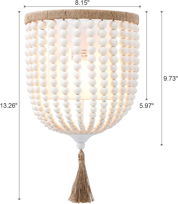 VILUXY Bohemia Wood Beaded Wall Sconces Bedside Antique Rustic Wall Sconce Lighting Fixture White Finishing for Bedroom, Hallway, Entryway, Passway, Bathroom, Vanity 2 Pack