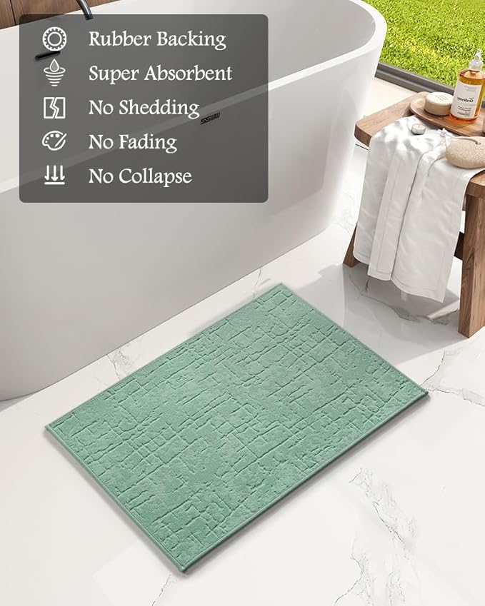 AMOAMI-Bath Mat-Absorbent Quick Dry Bathroom Floor Mats-Washable Rubber Backing Bath Mats for Bathroom Rugs Fit Under Door-Bath Rug for in Front of Sink Bathtub Shower Room, Moss 17''x24''