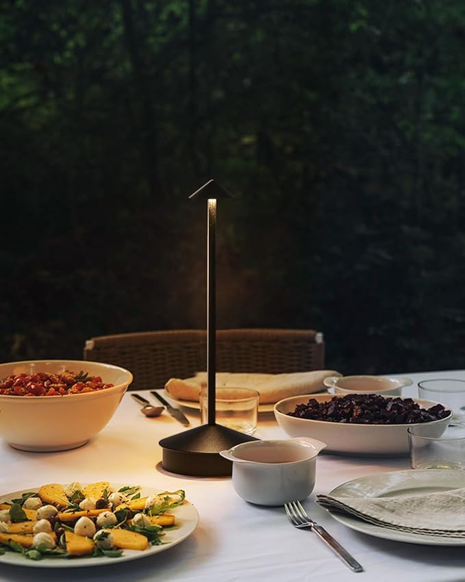 2 Pack Aluminum Cordless Table Lamps, 6000mAh Rechargeable Battery Operated Lamps, Portable Touch Lamp Outdoor Camping Lamp 3 Color Stepless Dimming Lamp for Restaurant/Patio/Dinning（Black）