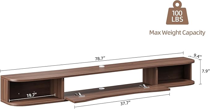 Floating TV Stand,78'' Wall Mounted TV Cabinet,Floating TV Console,Under TV Shelf with 1 Door and 2 Cabinets for TVs up to 78''(Walnut)